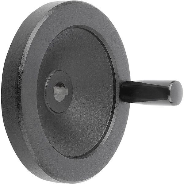 Disc Handwheel D1=250 Reamed Hole W Slot D2=22H7, B3=6, T=24, 8 Aluminum, Black, Fixed Grip